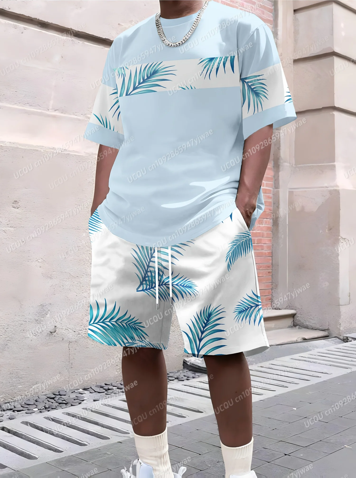 2025 Summer Hawaiian Coconut Tree Print Men's Tracksuit 2 Pieces Set Casual Sport T-Shirt Shorts Set Men's Jogging Men Clothes