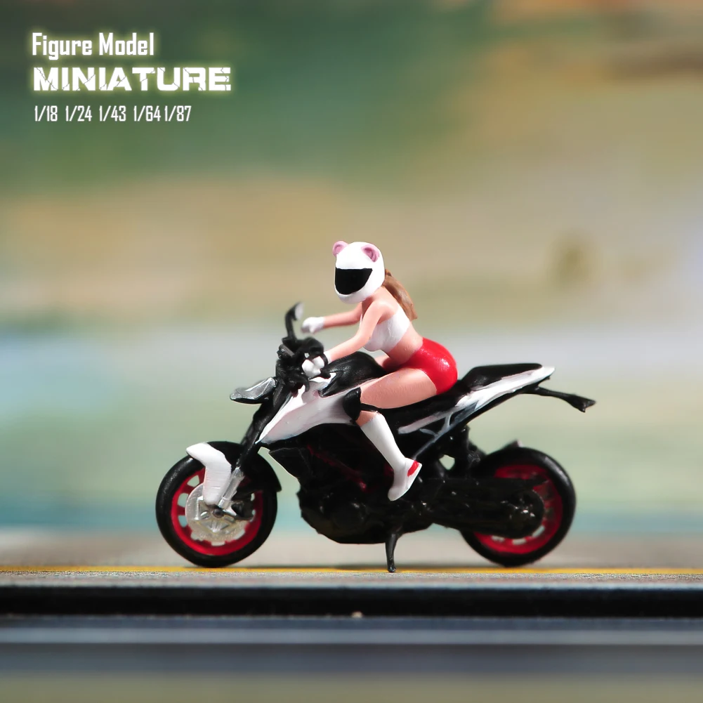 

Painted Miniatures 1/87 1/64 1/43 1/24 1/18 Horsewoman and Motorcycle 3D Print Doll Diorama Scene Props Model For Cars Toys