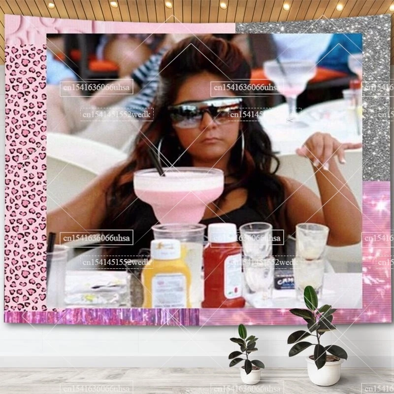 Funny Snooki Mood Tapestry Wall Hanging Y2K Pink 2000s Aesthetic Jersey Shore Meme Tapestry Bedroom Decoration Sofa Blankets