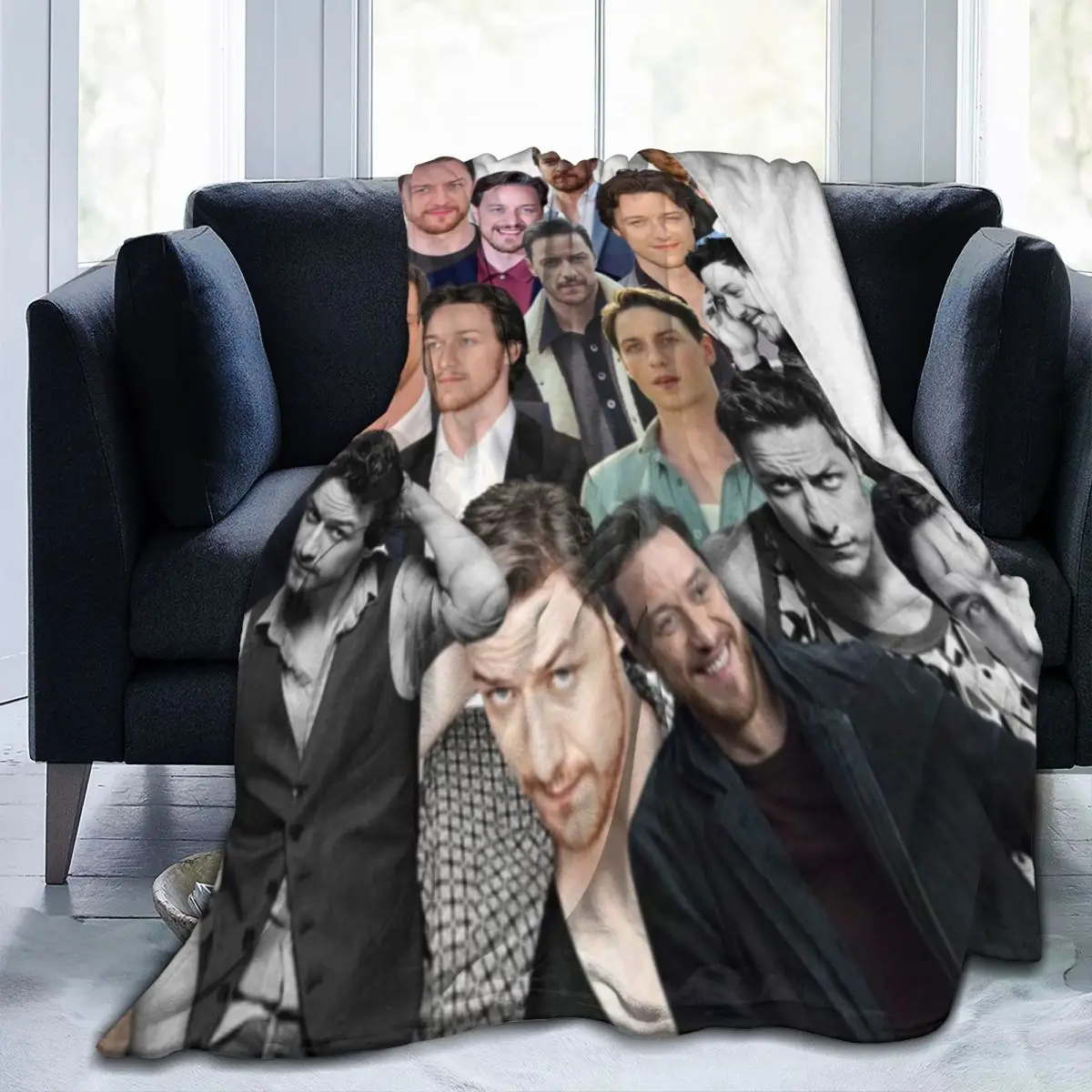 

Throw Blanket James McAvoy Photo Collage Micro Fleece Blanket Four Sizes Customizable Warm For Living Room AntiPilling Blanket