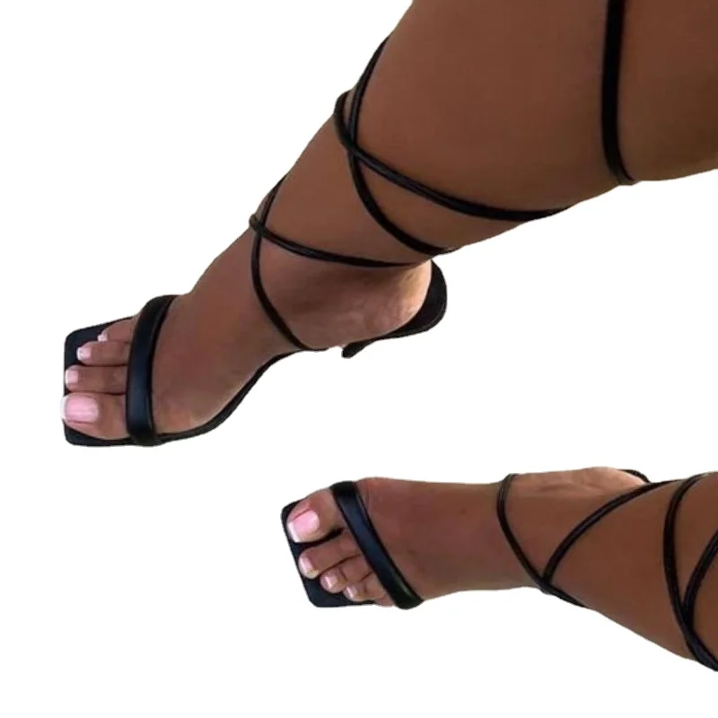 Summer White Black Woman Ankle Strap Sandals Leather Lace Up High Heels Shoes Sexy Party Stilettos or Thin Heels Plus Size Shoes