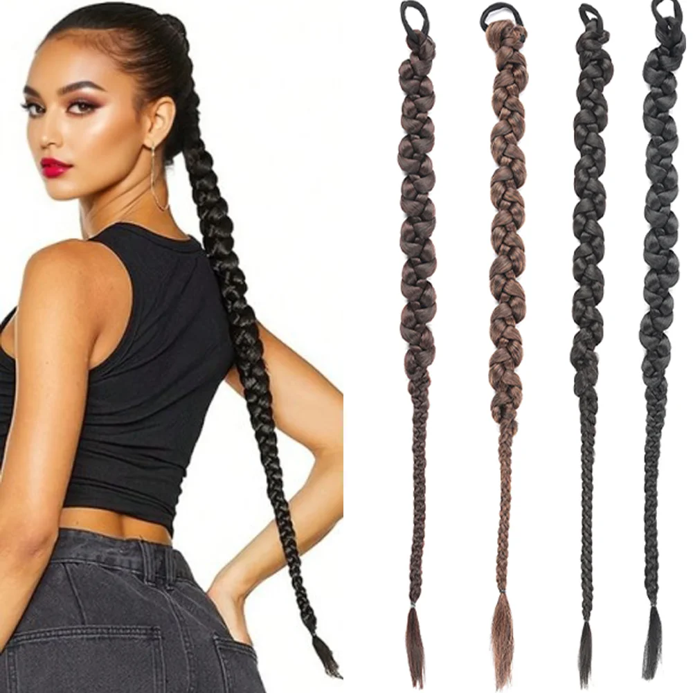 Two-Piece Set Natural Fake Ponytail Extension featuring Synthetic Long Twisted Boxing Ponytail Chignon Tail, Crochet Braid Hair