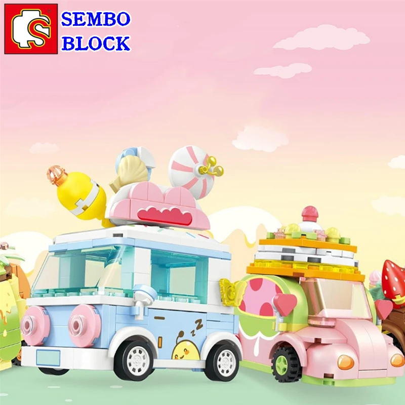 SEMBO BLOCK Candy Planet Series Food Truck Model Educational Assembly Toy Children’s Birthday Gift Kawaii Ornaments