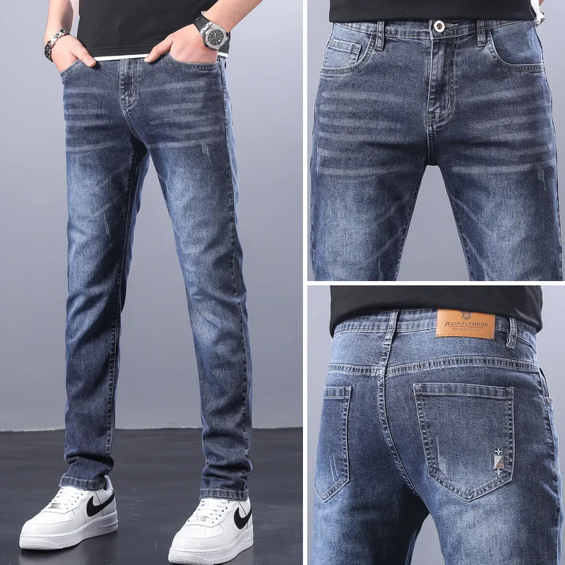 กางเกงยีนส์คลาสสิกระดับไฮเอนด์ สำหรับผู้ชาย สี่ฤดู ผ้ายืด ทรงสลิม ขายาว สไตล์สุภาพบุรุษ ใส่สบาย ทรงหลวม สำหรับผู้ใหญ่ ระดับพรีเมียม