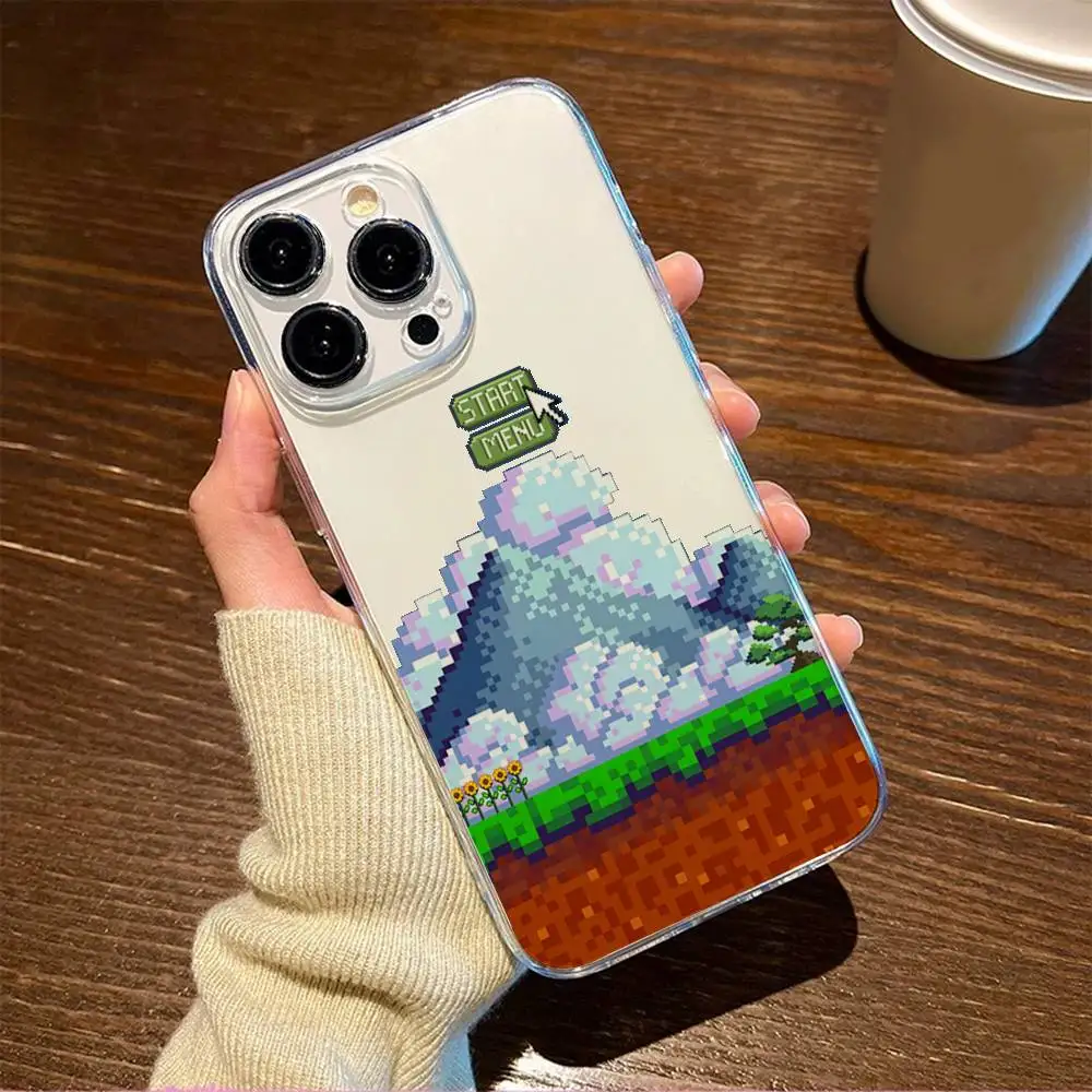 1pc Infanzia Pixel Scena di Gioco Cassa Del Telefono Trasparente Per IPhone 17 16 15 14 13 12 11 PRO MAX PLUS Mini Copertura Morbida Per La Pelle