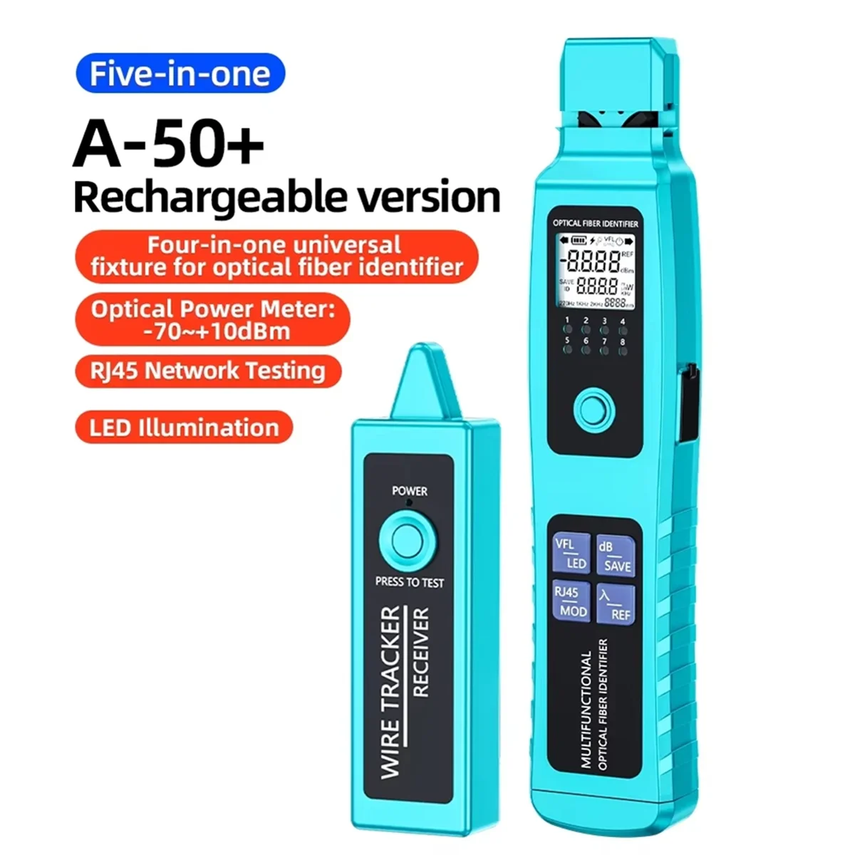 

NEW A-50+ Active Optical Fiber Identifier+Wire Tracker Visual Fault Locator -70-+10dBm Rechargeable Fiber Cable Tester