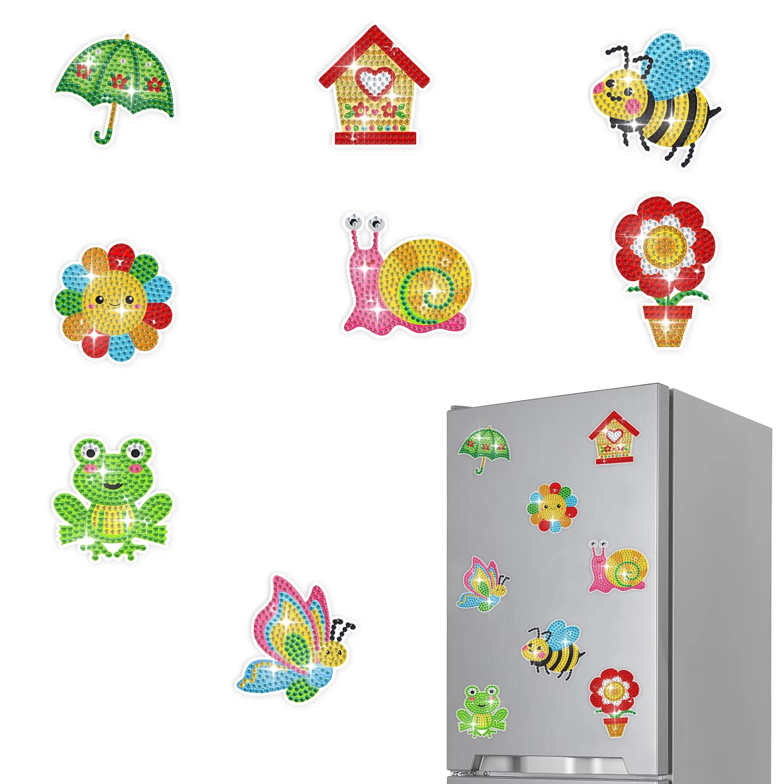 8pcs/Set DIY Diamond Painting Tulip Flowers Pattern Magnetic Refrigerator Sticker DIY 5d Handmade Diamond Decorative Painting