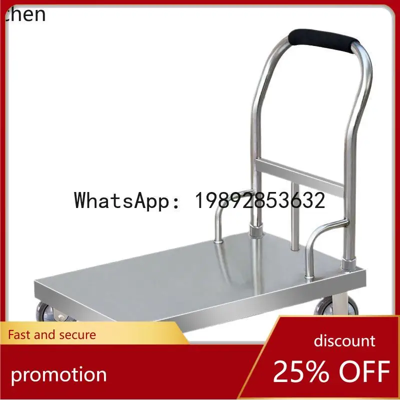 YFY  Stainless Steel Folding Small Cart Steel Plate Flatbed Warehouse Hand Pull Cart Goods Handling Cart