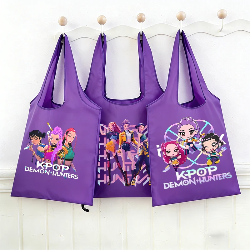 

Kpop Demon Hunter Foldable Shopping Bag for Women Fashion High-capacity Tote-bags High Quality Recyclable SHOP Poush handbag