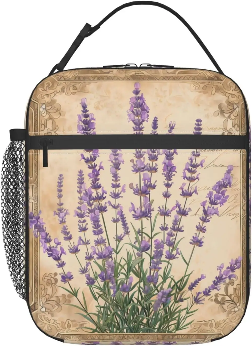 

Многоразовая термосумка для обеда с цветком лаванды, изолированная сумка-холодильник с цветочным принтом в стиле ретро для школы, работы, пикника, путешествий