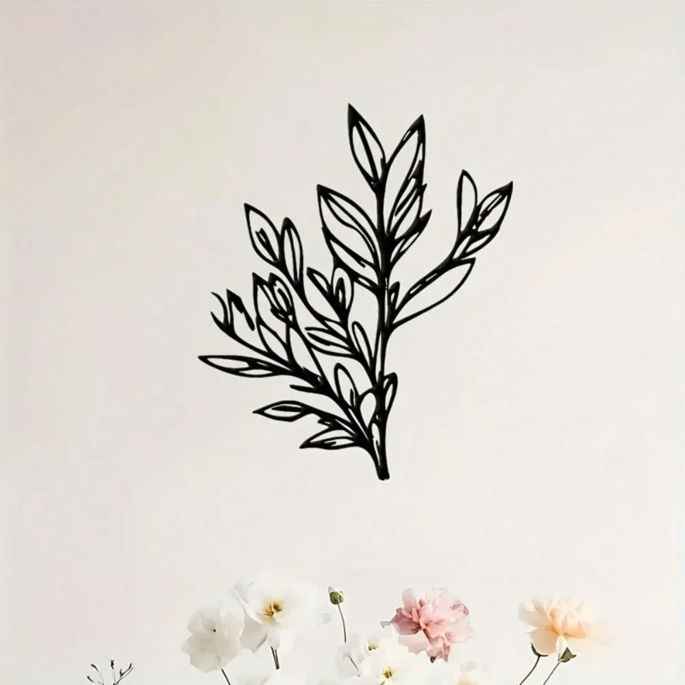 1Pc Contour Leaf Metal Wall Hanging,2D Flat Laser‑Cut Silhouette,Farmhouse Plant Iron Wall Mural,Living Room Patio Fence Wall
