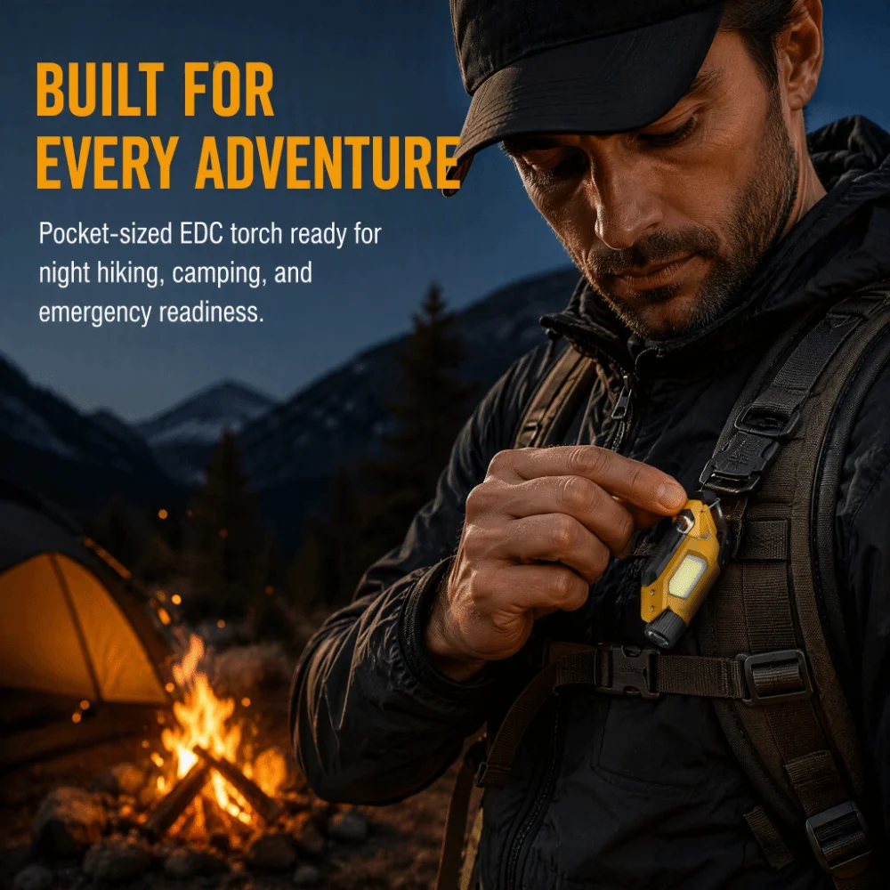2 in 1 Design Mini Flashlight Lightweight Long Lasting Battery Portable Work Light Built In Rechargeable Battery