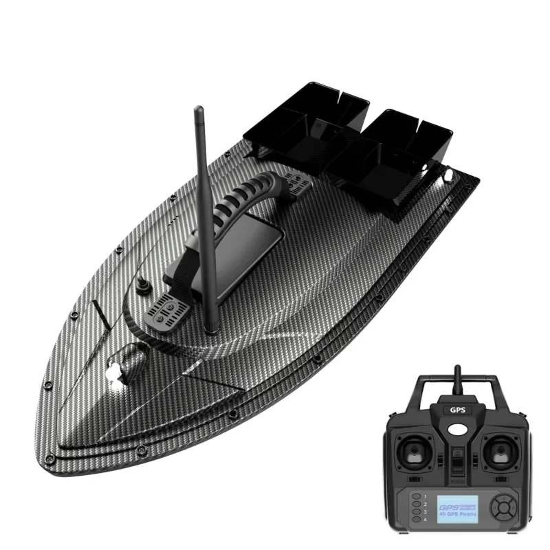 V070 for 2024 New GPS Bait Boat with 500m Range 40-Point Auto Cruise 2-Hopper System 1.5kg Load Capacity Remote