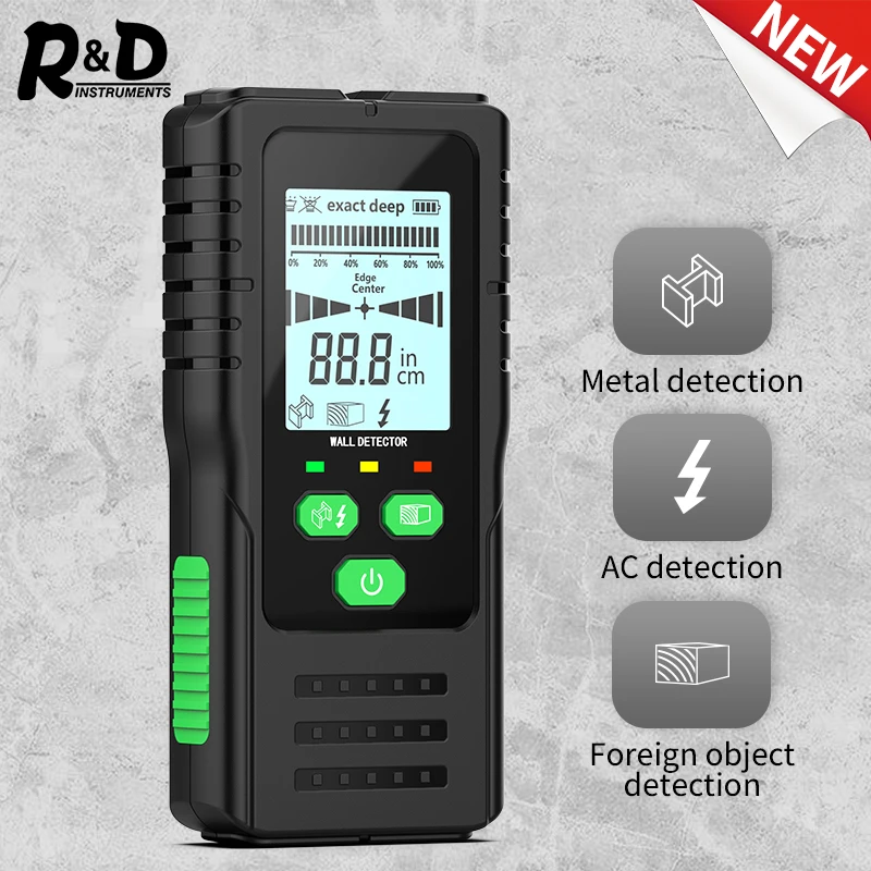 R&D New Stud Finder Wall Scanner Cable Wires Depth Tracker Wall Metal Detector Electronic Backlit Black AC Wood Finder