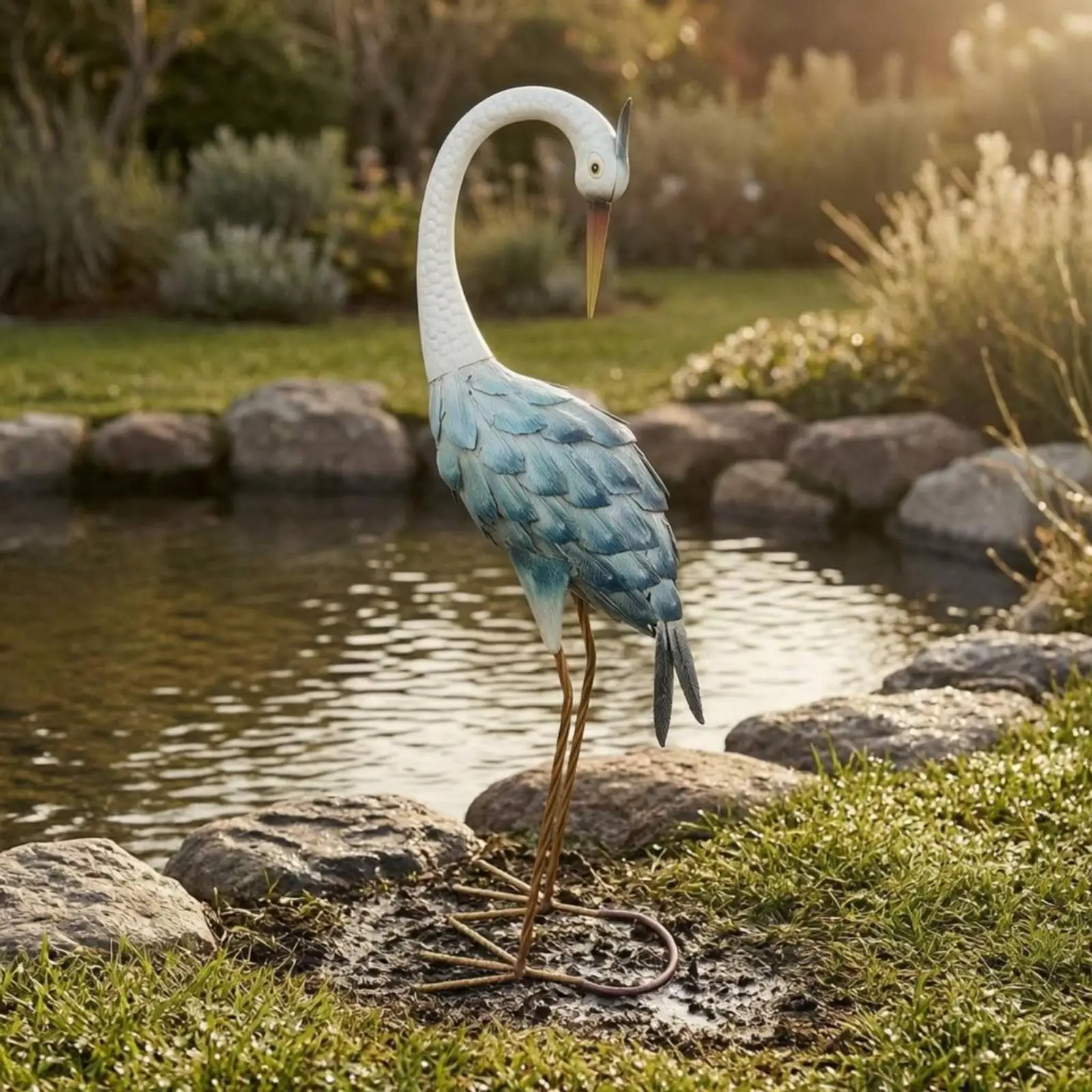 Elegant Garden Sculpture Iron Crane Decoration Large Standing Statue for Exterior Community Outdoor Landscape