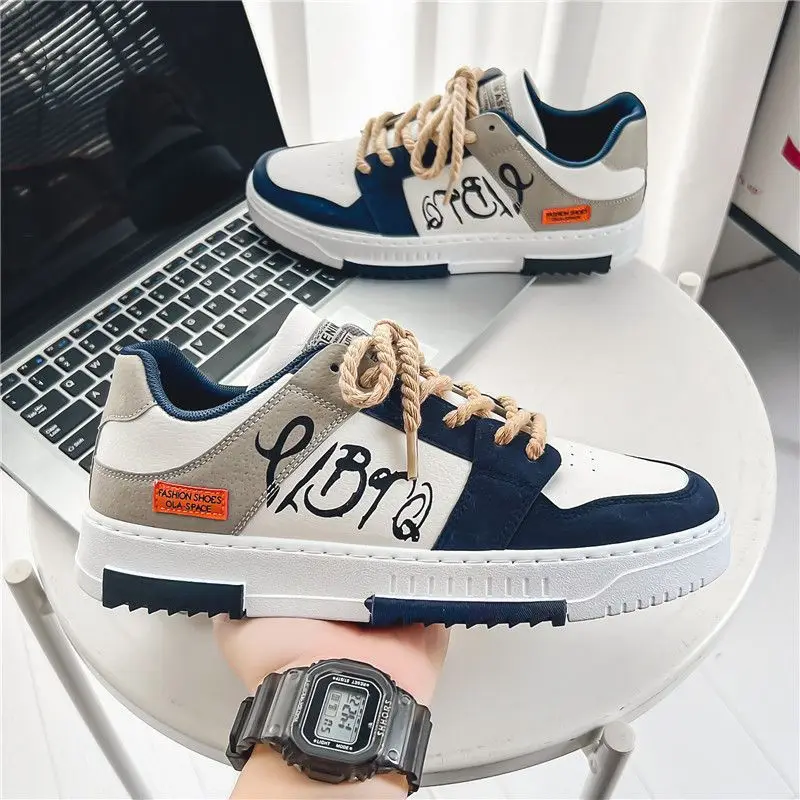 2024 Fashion Designer Shoes for Men Casual Thick Sole Sneakers Lace Up Student Sneakers Men's Vulcanized Shoes Zapatillas Hombre