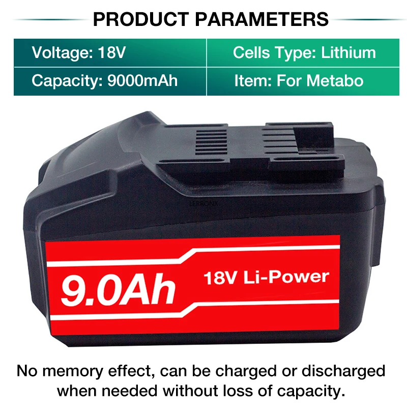 18V 9000mAh Li-ion Replacement Rechargeable Battery for Metabo Cordless Power Tools 625592000 625591000 BSZ18 BS18LT SSD18