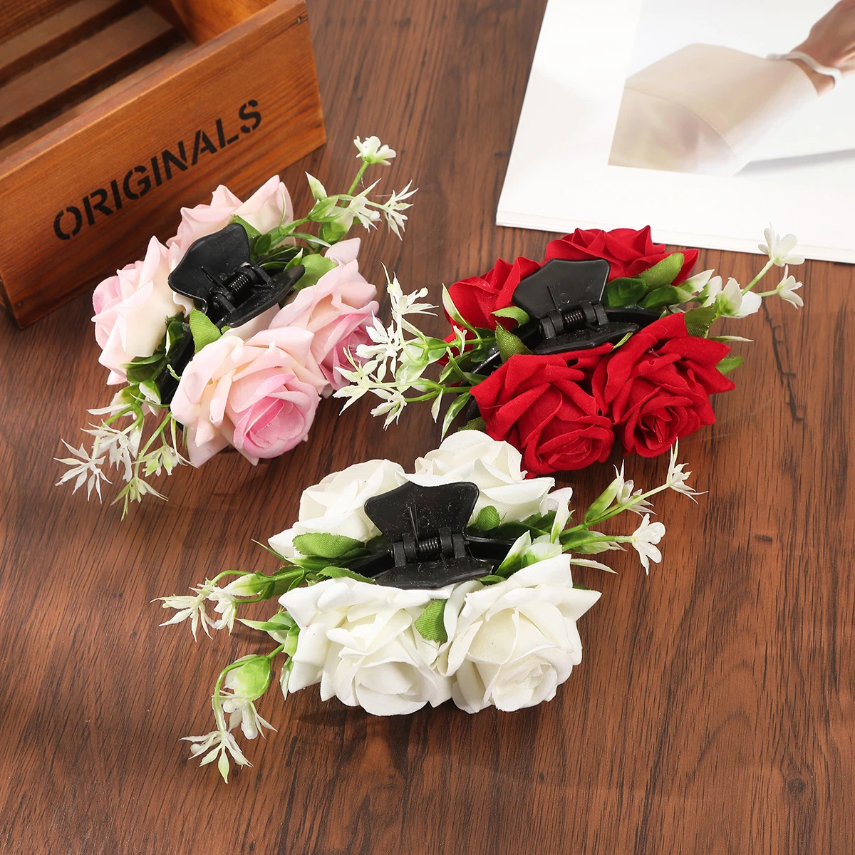 Wedding Red Hair Claw Women Festival Valentine\'s Day Hairpin Crab Fashion Flowers Ponytail Hair Clip Hair Accessories Gifts