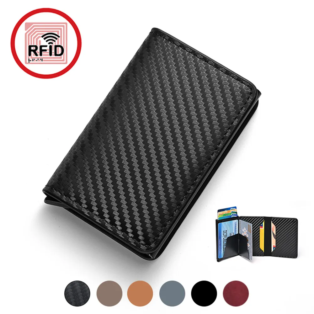 Cartera con tarjetero de fibra de carbono para hombre, cartera minimalista emergente delgada Rfid Smart Meral, monedero pequeño negro, billetera de Metal