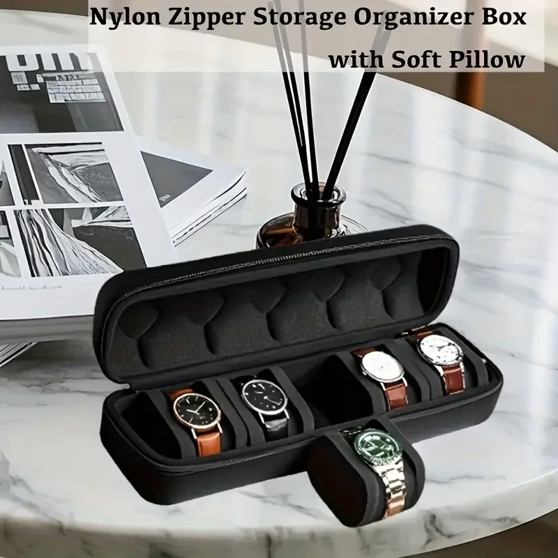 5-Slot Hardshell EVA Watch Travel Case,Secure Latch Closure,Scratch-Resistant,Soft Foam Pillows & Handle,Protective Storage Box