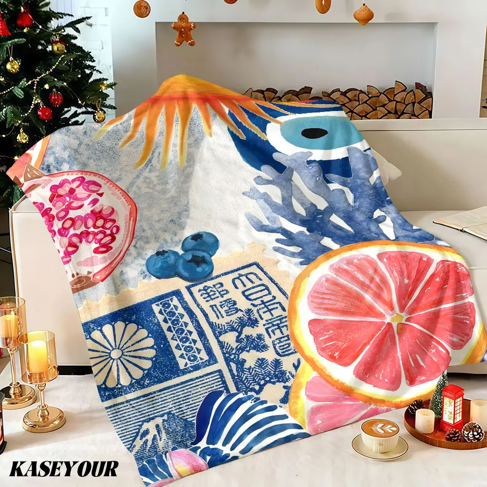 Sunny Fruits Winter Summer Flannel Blanket Throw Fleece Soft Fuzzy Plush Cozy Fleece Blankets for Sofa Ideal Gifts