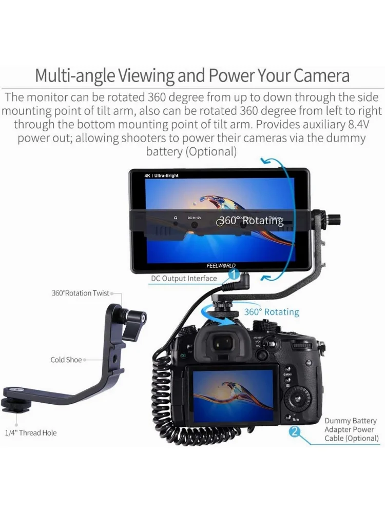 FEELWORLD LUT6 6 Inch 2600nits HDR 3D LUT Touch Screen DSLR Camera Field Monitor with Waveform VectorScope Histogram 4K HDMI view 2