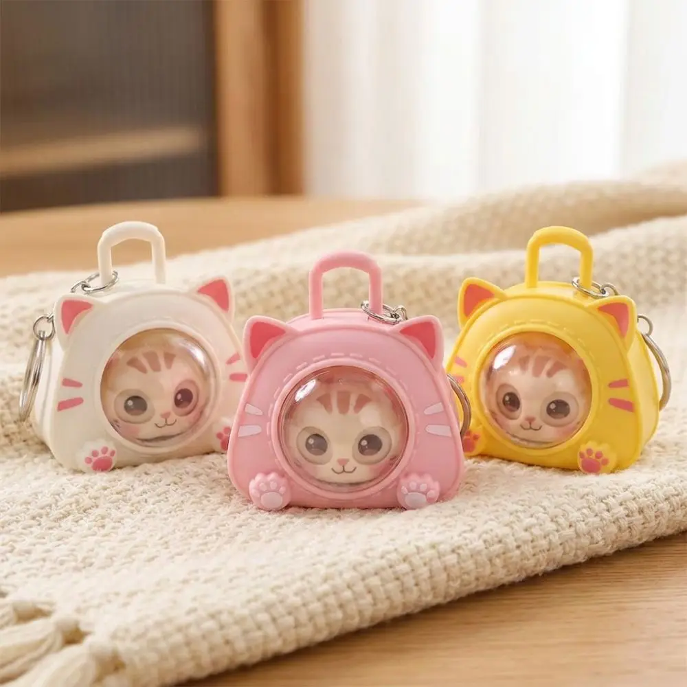 Cartoon Eye Changing Cat Bag Keychain Multi Expression One Click Face Cat Squeeze Sound Charm Clear Window Funny Cat Kitten