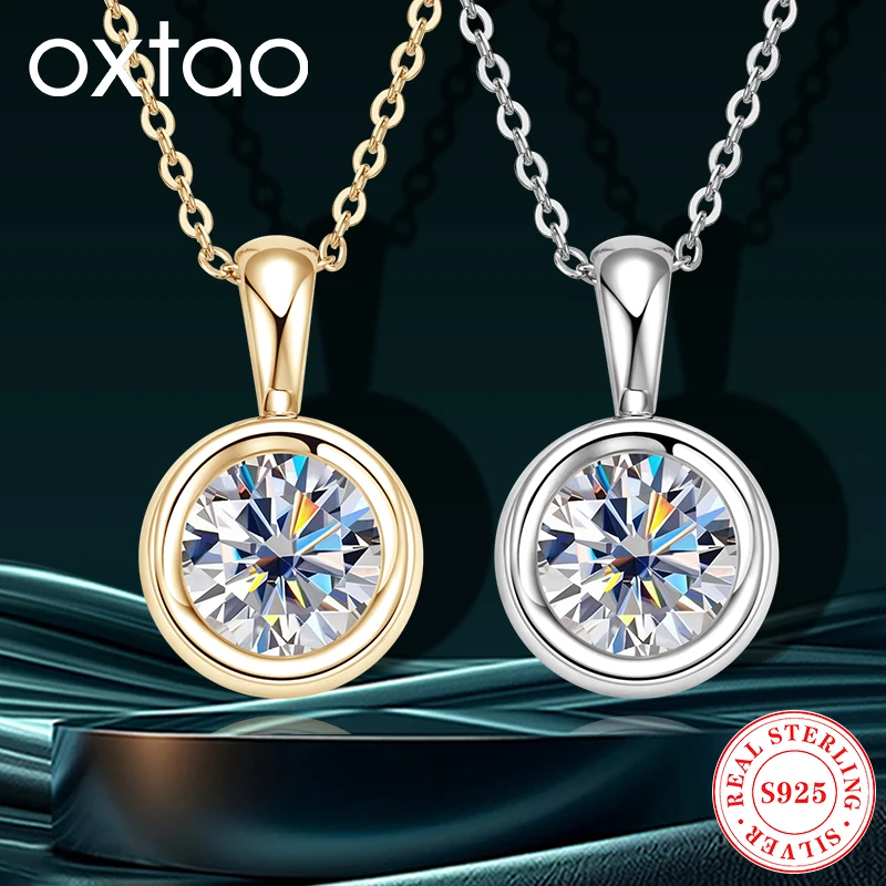 

OXTAO 2CT муассанит ожерелье с одним камнем 925 серебряная цепочка с подвеской ожерелья женские оригинальные роскошные ювелирные изделия подарок сертифицированный