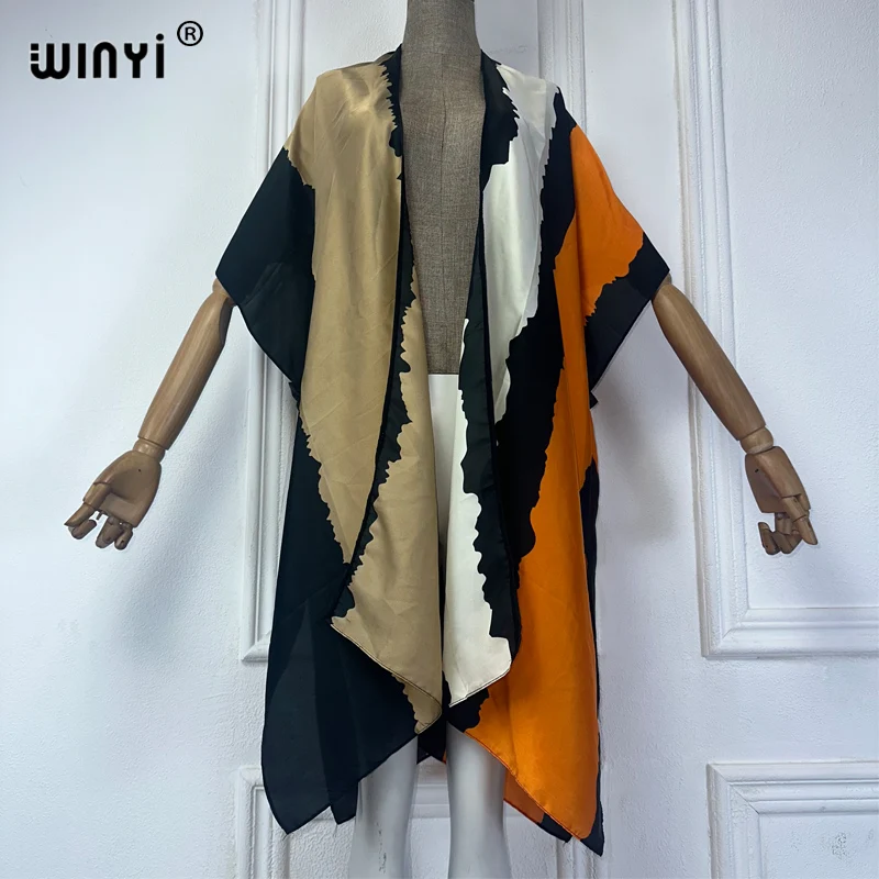 WINYI ฤดูร้อนชุดกิโมโนผู้หญิง boho พิมพ์บิกินี่ Cover-ups Elegant แขนสั้นเสื้อสเวตเตอร์ถักชายหาดหลวมเซ็กซี่ครอบคลุม party coat