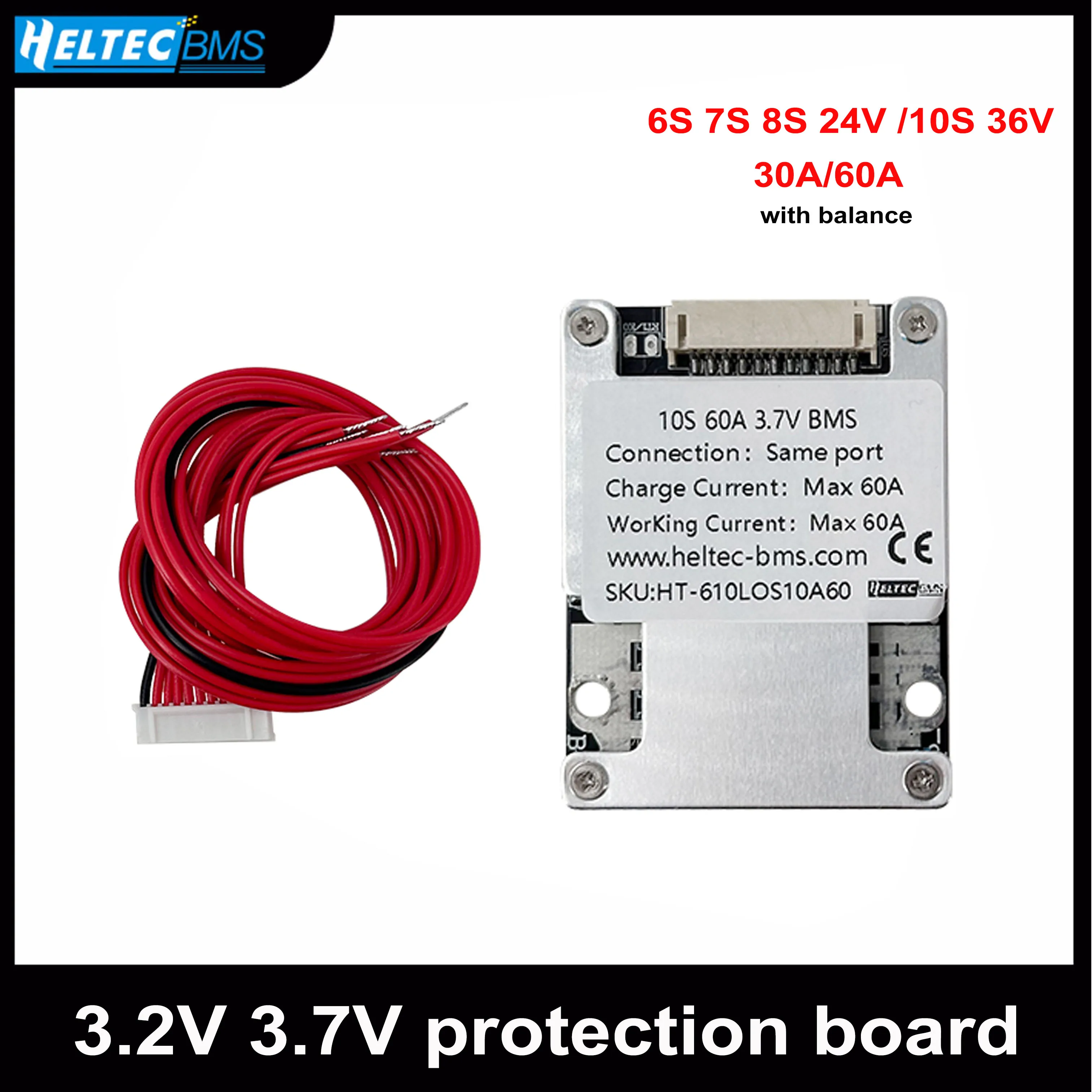6S 7S Li-ion 8S Lifepo4 24V 10S 36V Lithium Battery Protection Board 30A  60A Balance BMS Motor Energy Storage