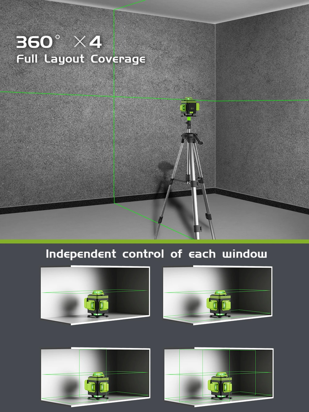 LFINE-Feixe de Laser Verde de Alta Precisão com Controle Remoto, 4D, 16 Linhas, Auto-Nivelamento, 12 Linhas, Níveis 360