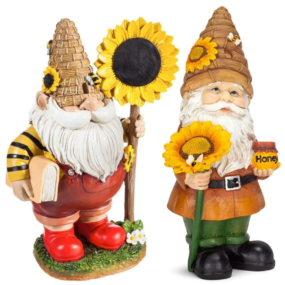 Sunflower Bee Garden Gnome Resin Statue, Multicolor Dwarf Figurine Indoor Outdoor Yard Lawn Home Decoration