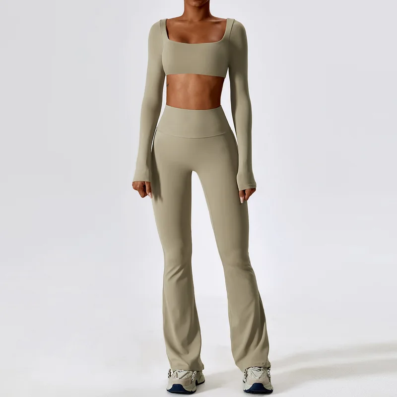 Conjunto de Yoga Feminino sem Costura com Top de Manga Longa e Legging — foto 2