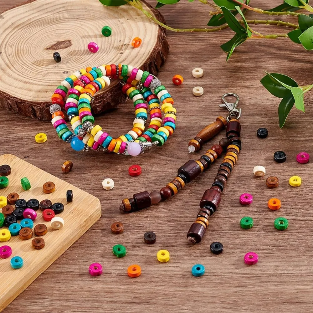 2000pcs 10 Colors Wood Beads 8x3mm Wooden Beads Flat Beads Loose Beads Spacer Bead Rondelle Beads Colorful Wooden