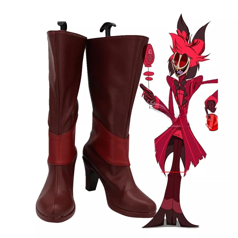 

Anime Hazbin Cosplay Hotel Alastor Cosplay Shoes High Heel Leather Boots Alastor Red Shoes Custom Made