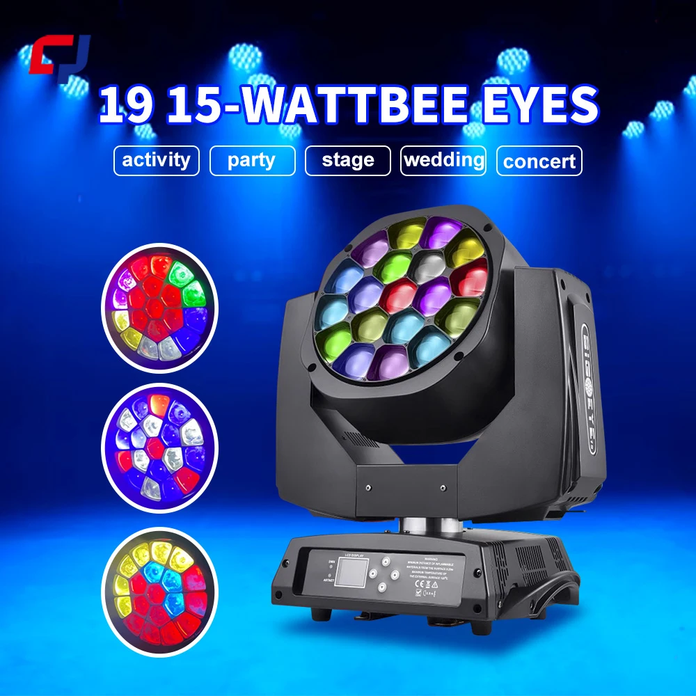 Luz de lavado con cabezal móvil de 19x40w, 19x15w RGBW 4 en 1, haz de luz LED con ojos de abeja, iluminación de escenario profesional para DJ, discoteca, Bar y club nocturno