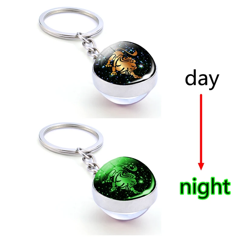 Luminous Zodiac Keychain Keyholder Glow In The Dark Glass Ball Key Chain Trinkets Men Women Birthday Gift