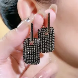 Popular Fashion Jewelry in Europe and America Luxury Square Black Crystal Pendant Earrings Elegant Women's Party Party