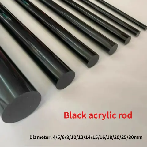 2PCS Black Acrylic Bar Solid Plexiglass Acrylic Rod 4mm-30mm Diameter X500mm Long Round Perspex Jewelry Stand Holder