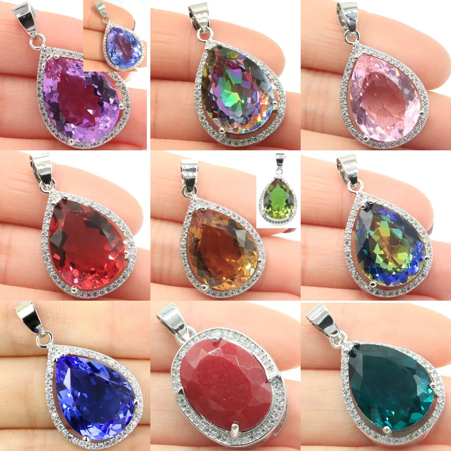 

Buy 5 Get 1 Free 32x19mm Jzaza Big Gemstone Pink Tourmaline Aquamarine Violet Tanzanite Rainbow Mysitc Topaz Silver Pendant