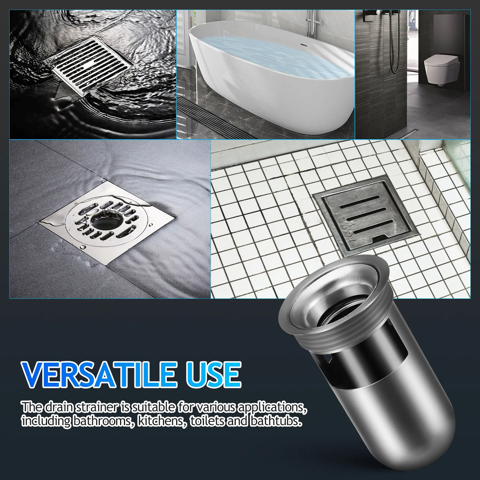 Stainless Steel Floor Drain Backflow Preventer Core 304 Grade Multiple Seals Odor Proof Easy Install Shower Floor Drain Bathtub