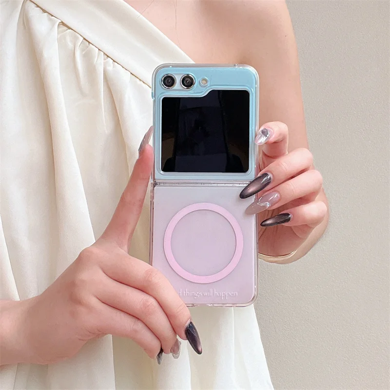 Для Samsung Galaxy Z Flip 7 FE 3 4 5 6, чехол-подставка градиентного цвета с браслетом, магнитный противоударный чехол