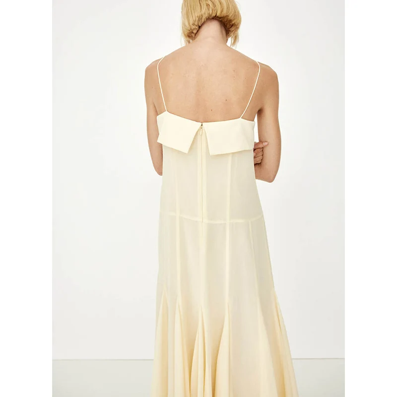 ชุดเดรสผ้าชีฟองคอปกสี่เหลี่ยมทรงบานสำหรับงานวันเกิดฤดูร้อนของผู้หญิง สายเดี่ยว ผ้าโพลีเอสเตอร์