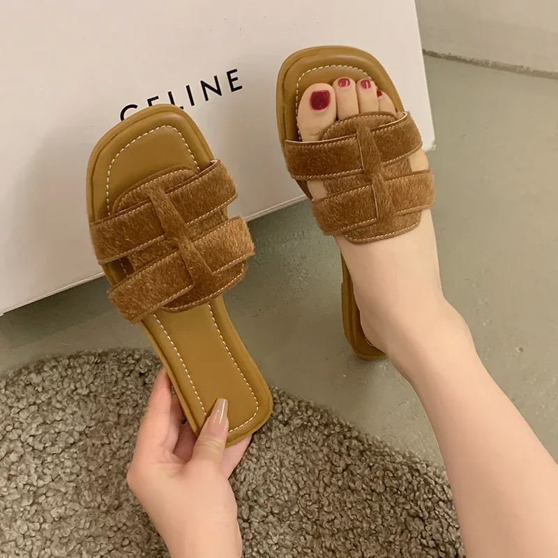 

Hot Sellering Flat Square Toe Slip-on Sandals To Wear The New Plus-size Soft-soled Beach Loafers Shoes for Women