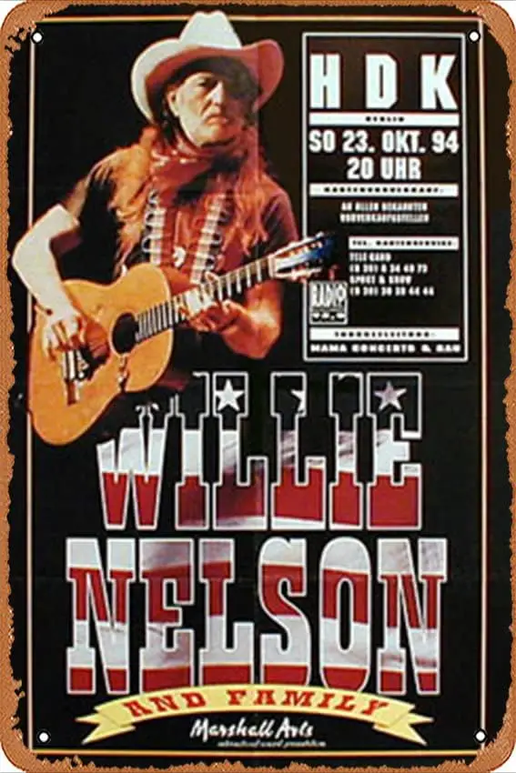 

Нельсон, Вилли концерт постер Ретро металлический жестяной знак винтажный знак для дома кофе Настенный декор 8x12 дюймов