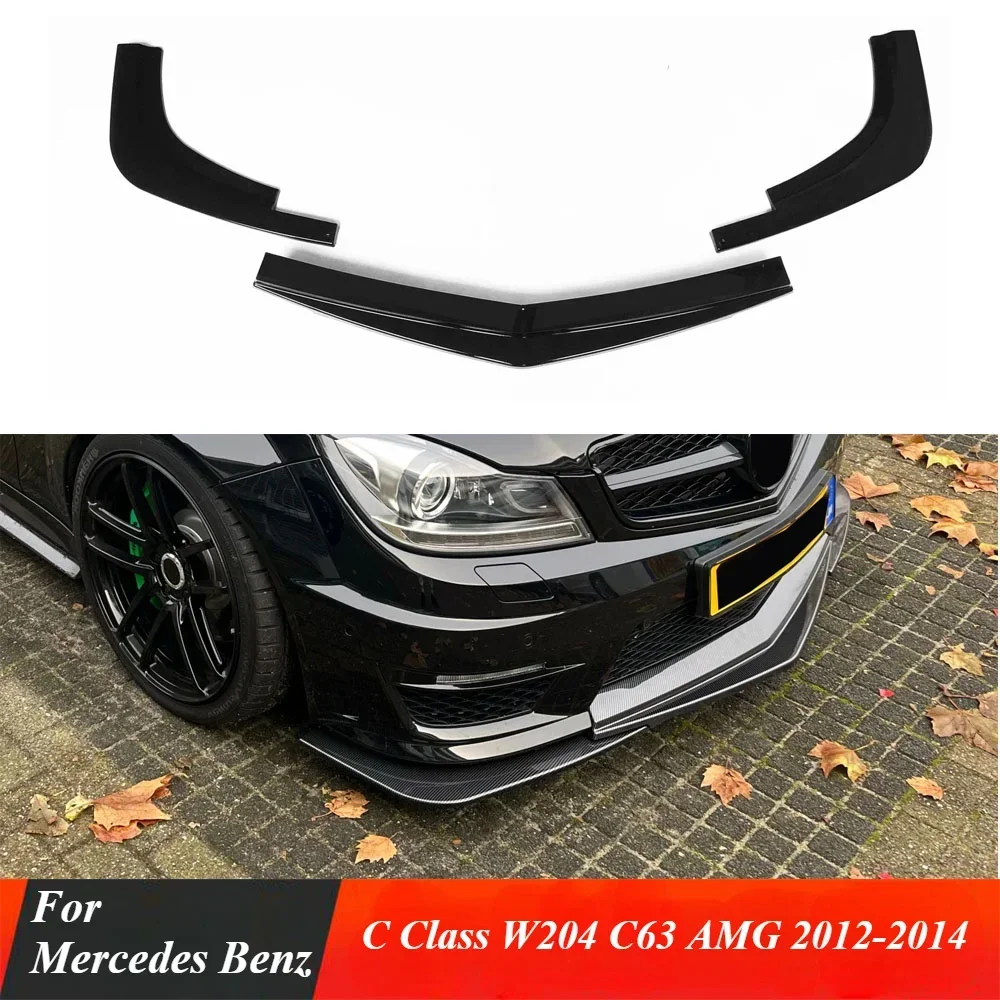 Front Bumper Spoiler Lip Only Gloss Black Car Splitter Blade For Mercedes Benz C Class W204 C63 AMG Base Sedan 4-Door 2012-2014