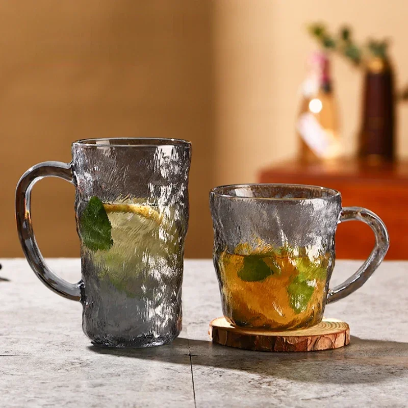 290ml/380ml Gradient Color Glacier Grained Glass Cup with Handle Cup Household Beer Handle Cups Women's Frosted Feeling Cup