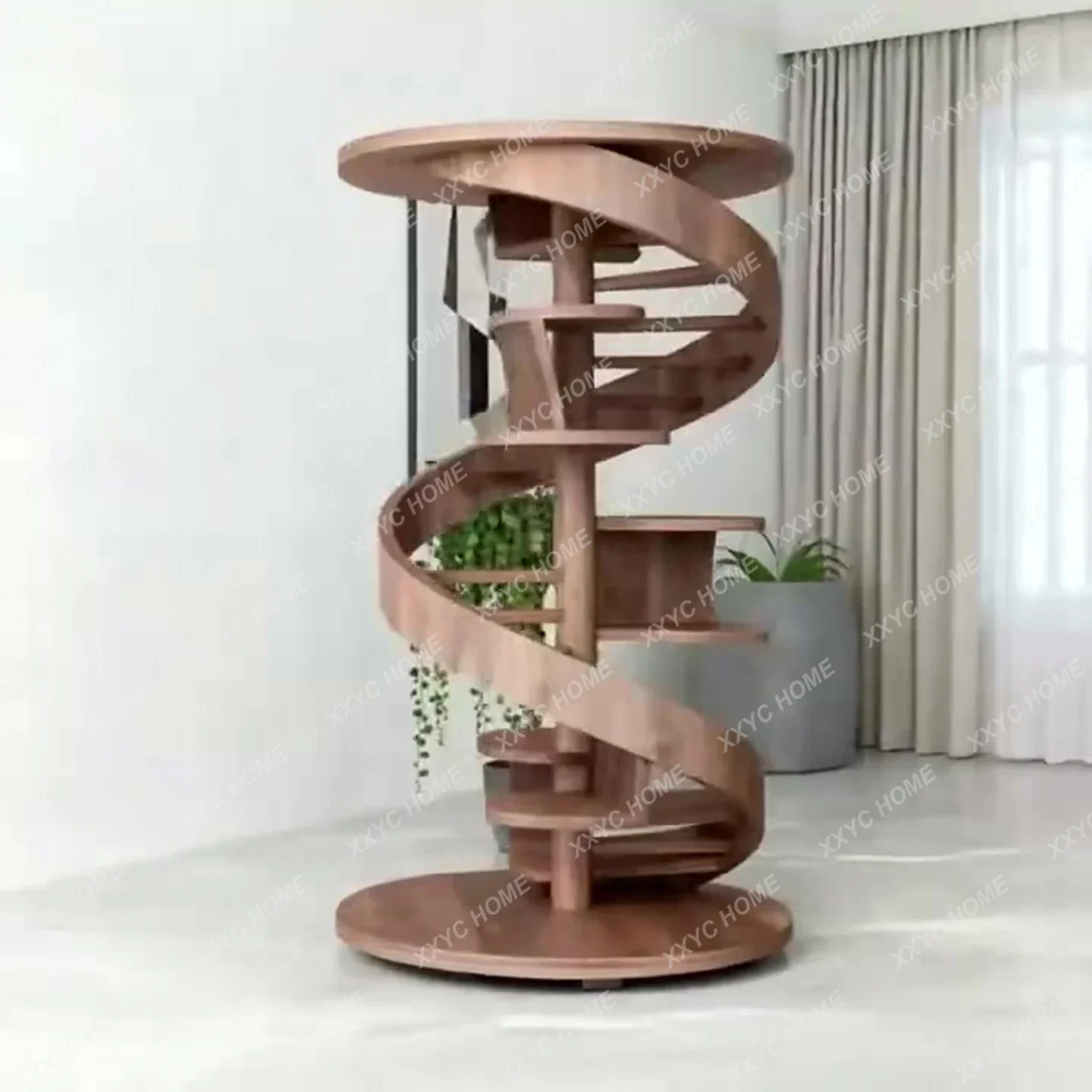 SS New Chinese Spiral Bookshelf Song Aesthetic Rotating Bookshelf Living Room Wall Solid Wood Shelf