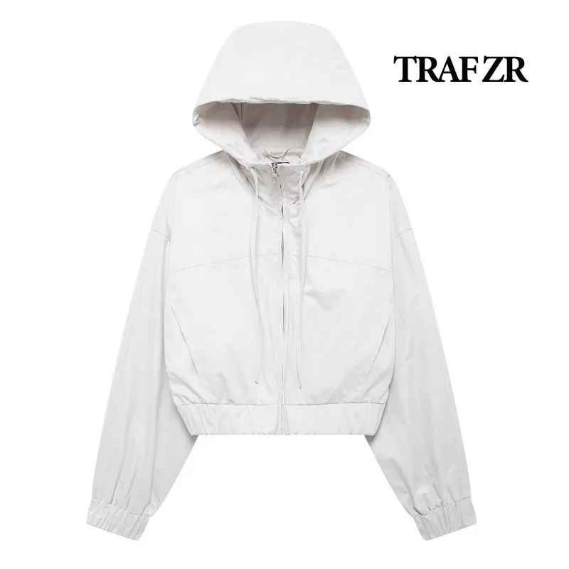 TRAF ZR Jackets Women Summer 2024 Jacket with Hood New in Coats Ladies Fashion Y2k Vintage Top Solid Sporty Casual Jackets