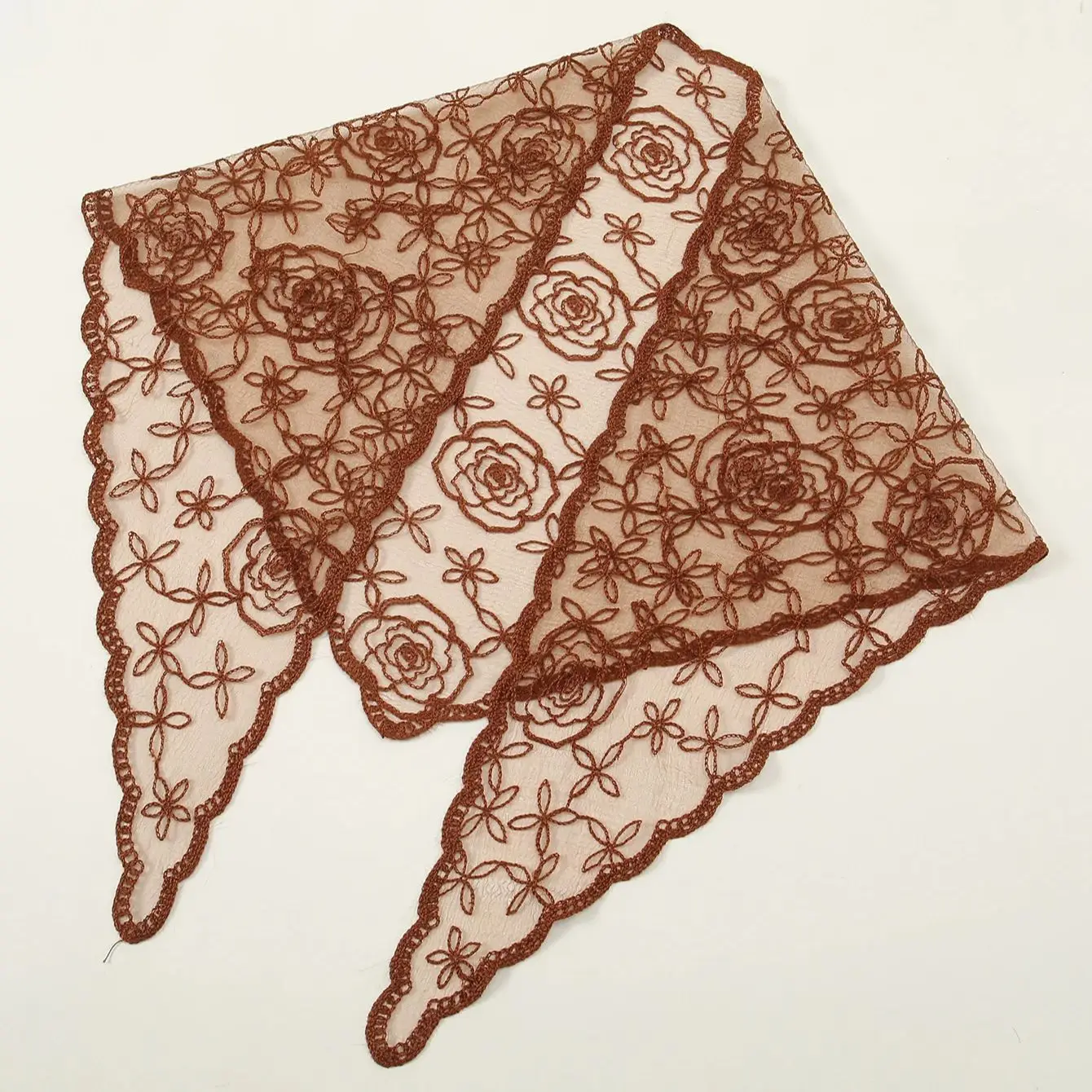 Women Elegant Embroidery Lace Floral Triangular Scarf Veil Woman Advanced Muslim Prayer Headscarf Elegant Headcloth Long Shawls